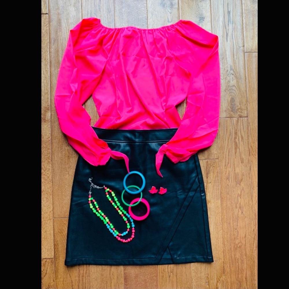 1980s style Hot Pink Cold Shoulder Blouse
